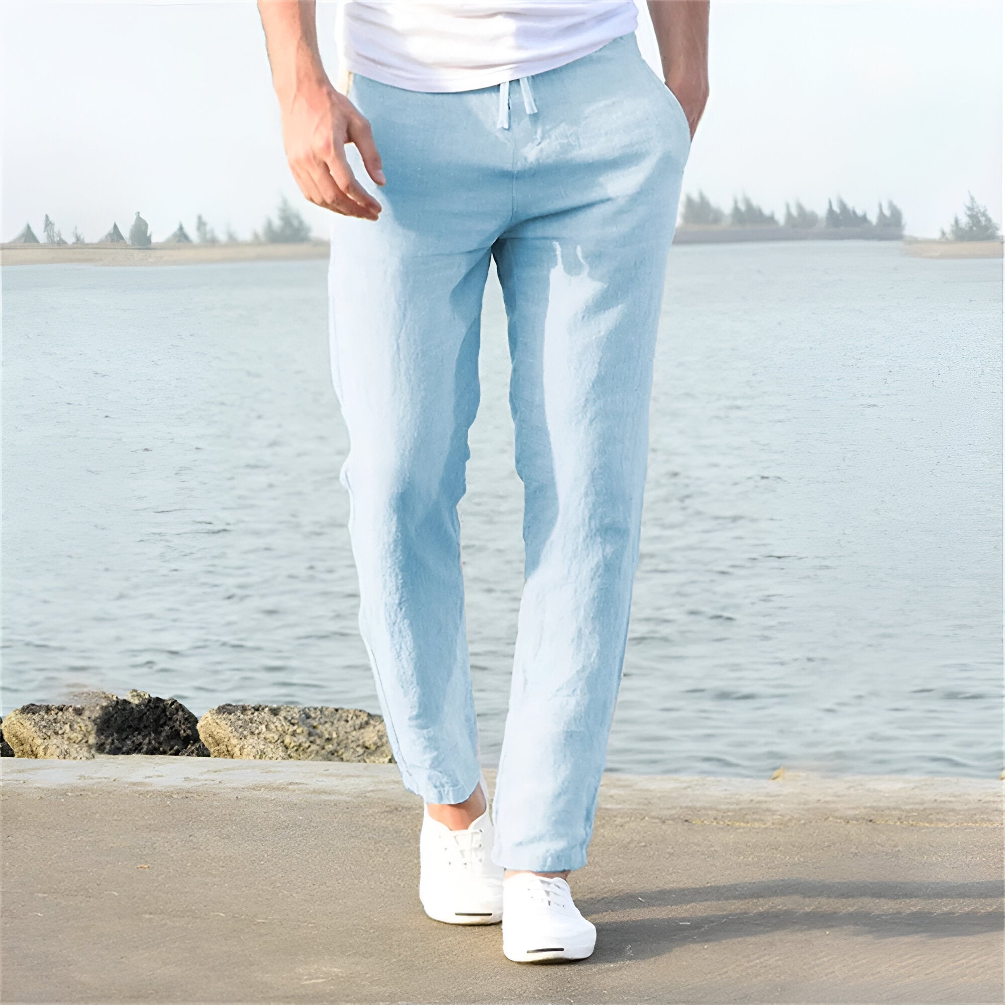 Men’s Linen Casual Pants | Lightweight Wide Leg Trousers