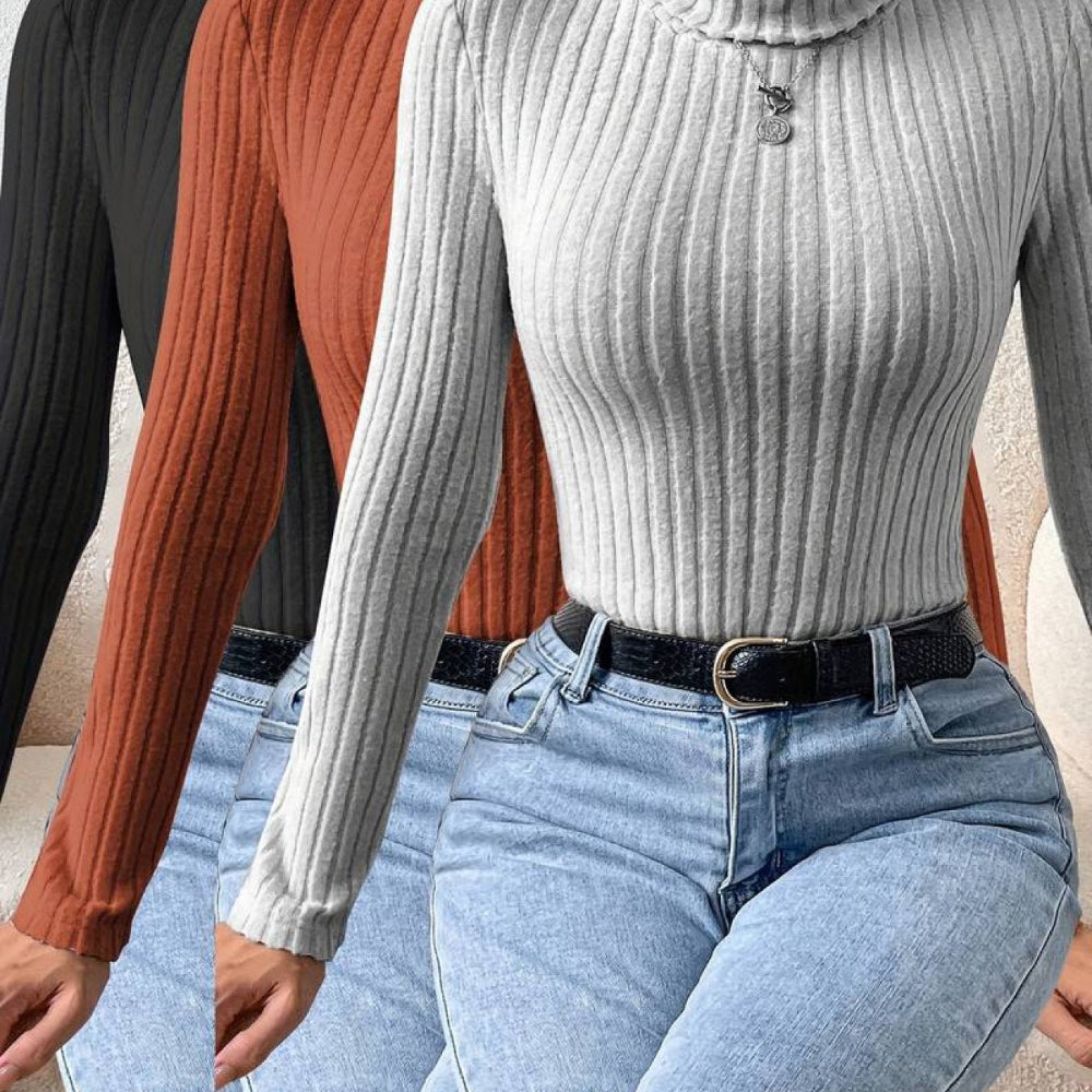 Women Ribbed Fleece Bodysuit Long Sleeve Turtleneck Top
