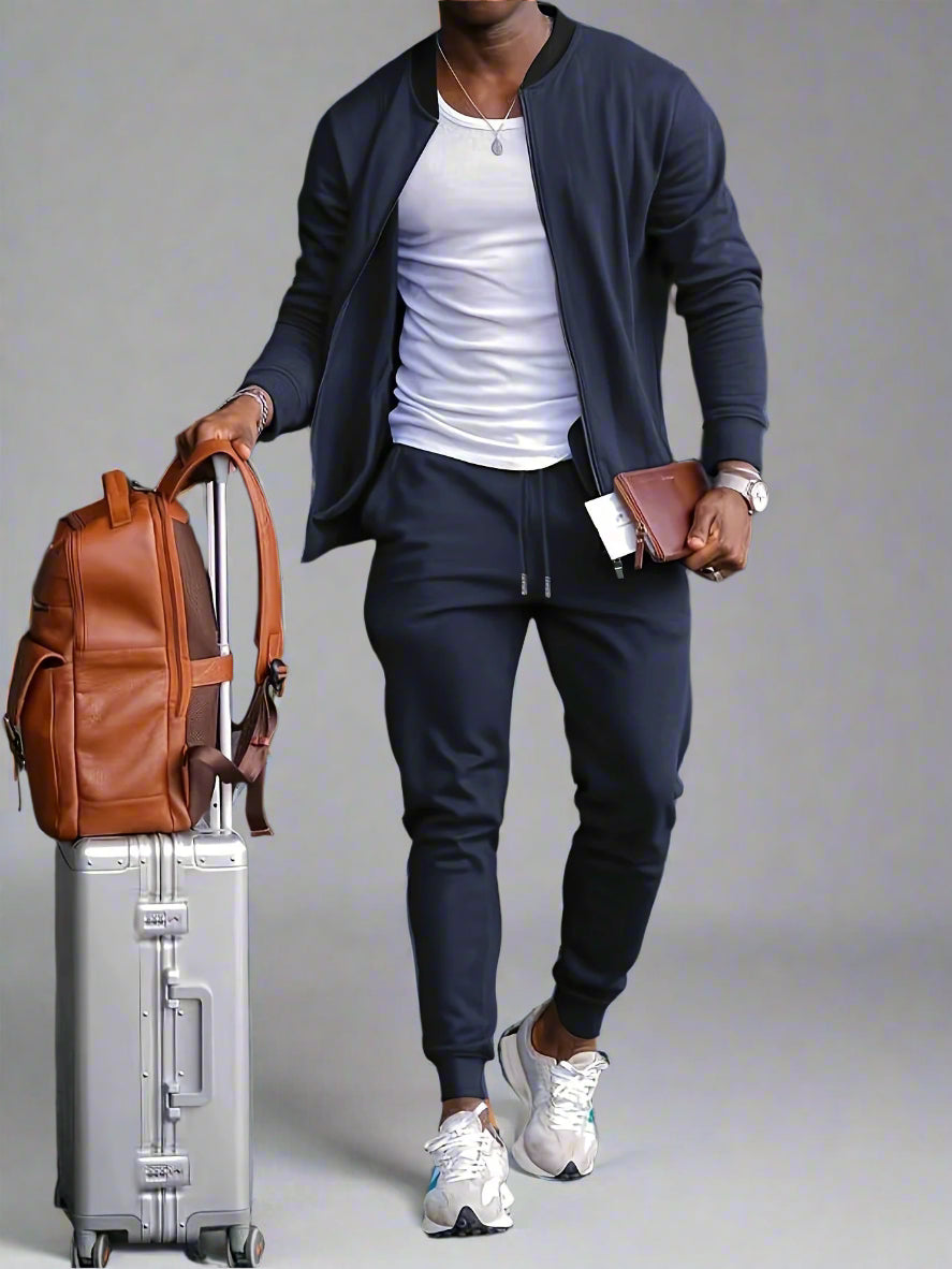Men's Casual Slim Fit Tracksuit Set | Zip Jacket Jogger Pants