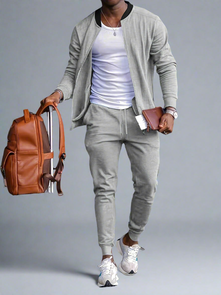 Men's Casual Slim Fit Tracksuit Set | Zip Jacket Jogger Pants