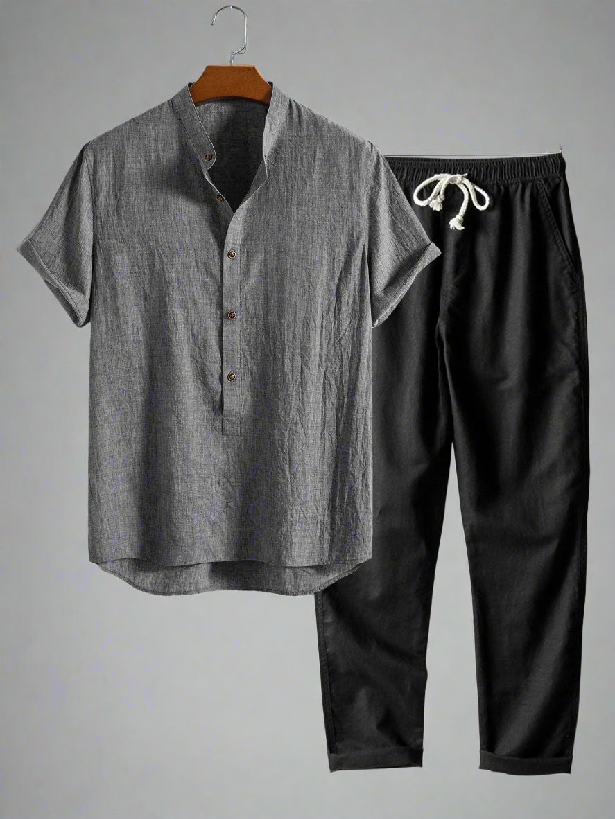 Men's Lightweight Summer Henley Shirt Set | Relaxed Fit Casualwear