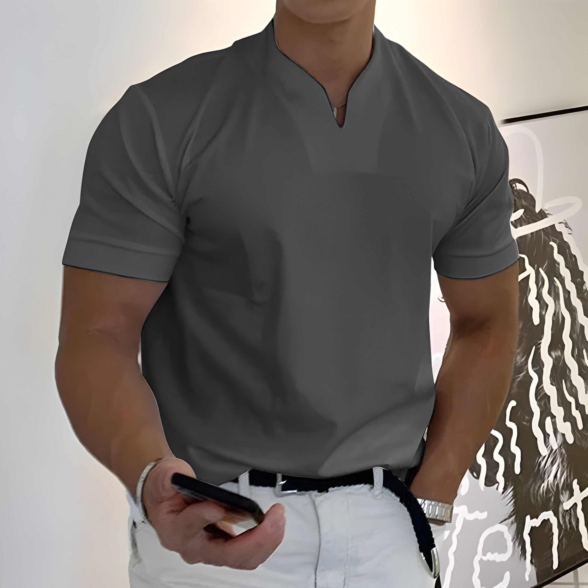 Men's Slim Fit T Shirt | Short Sleeve V Neck