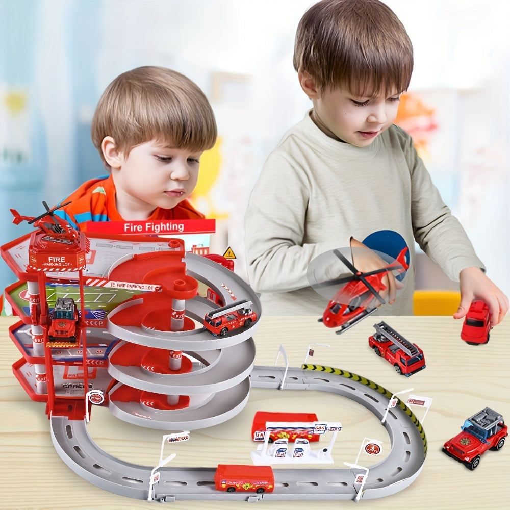 Toy Car Track Spiral Ramp Playset Red Plastic Racing Circuit for Kids