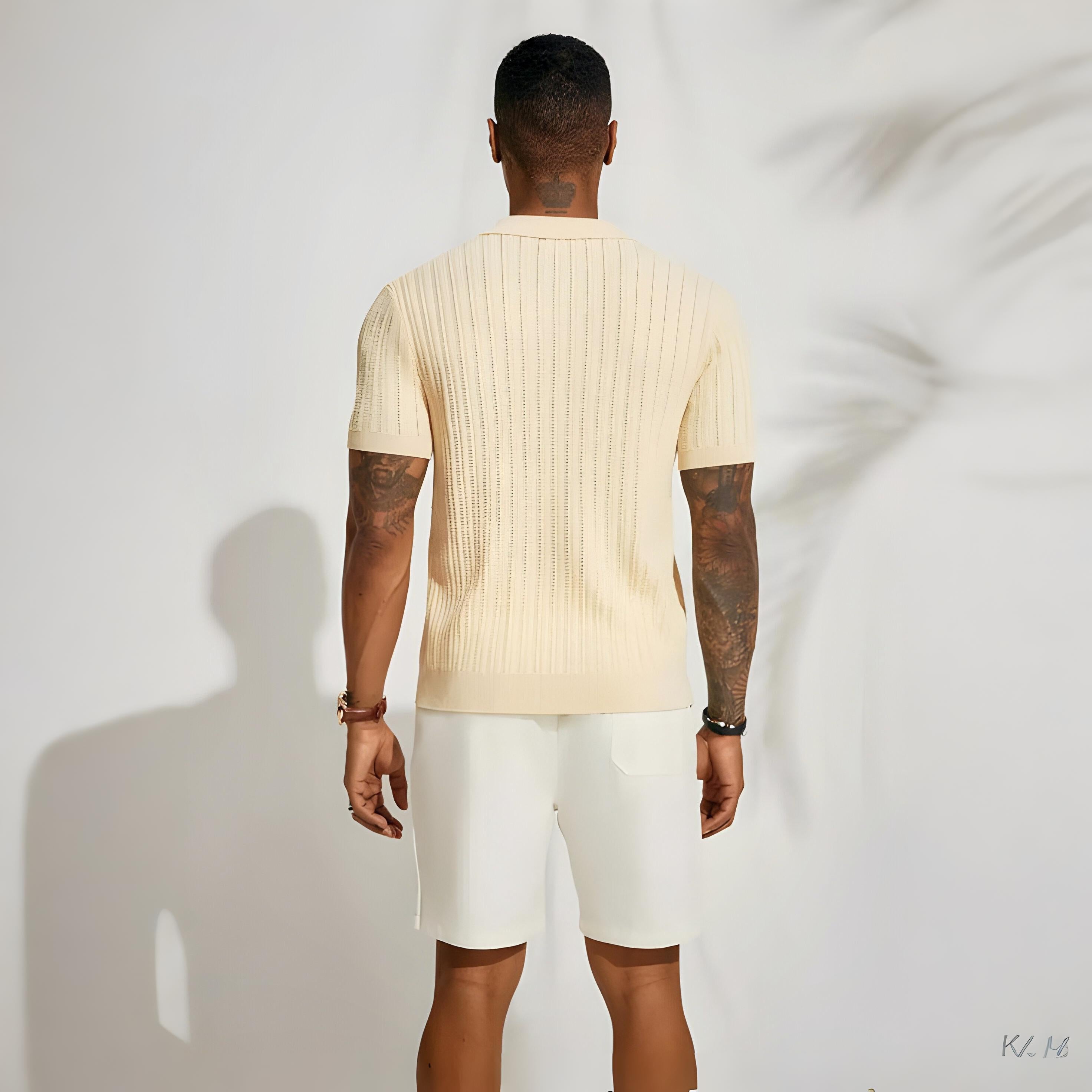 Men's Oversized Polo Shirt | Knit Short Sleeve Button Up
