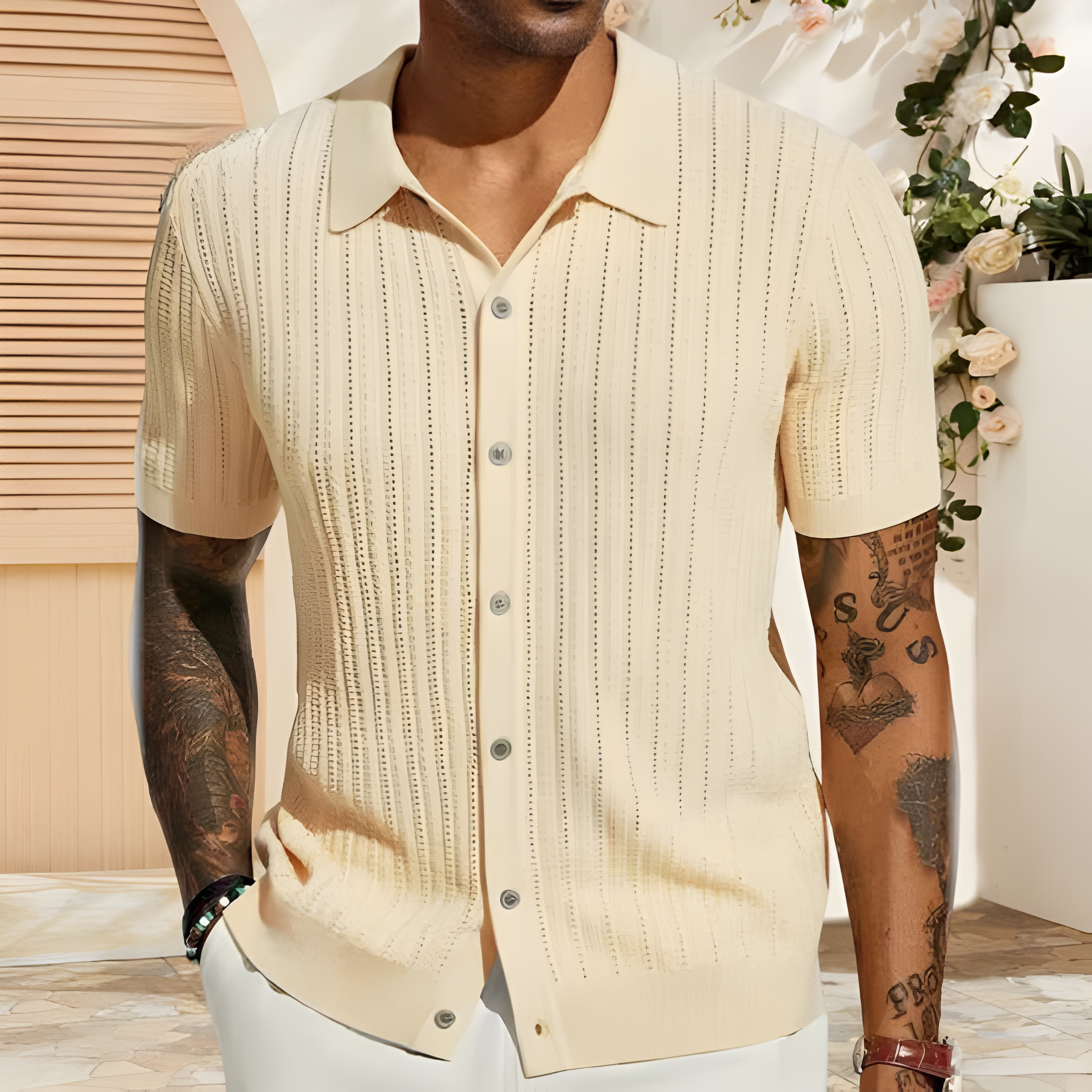 Men's Oversized Polo Shirt | Knit Short Sleeve Button Up