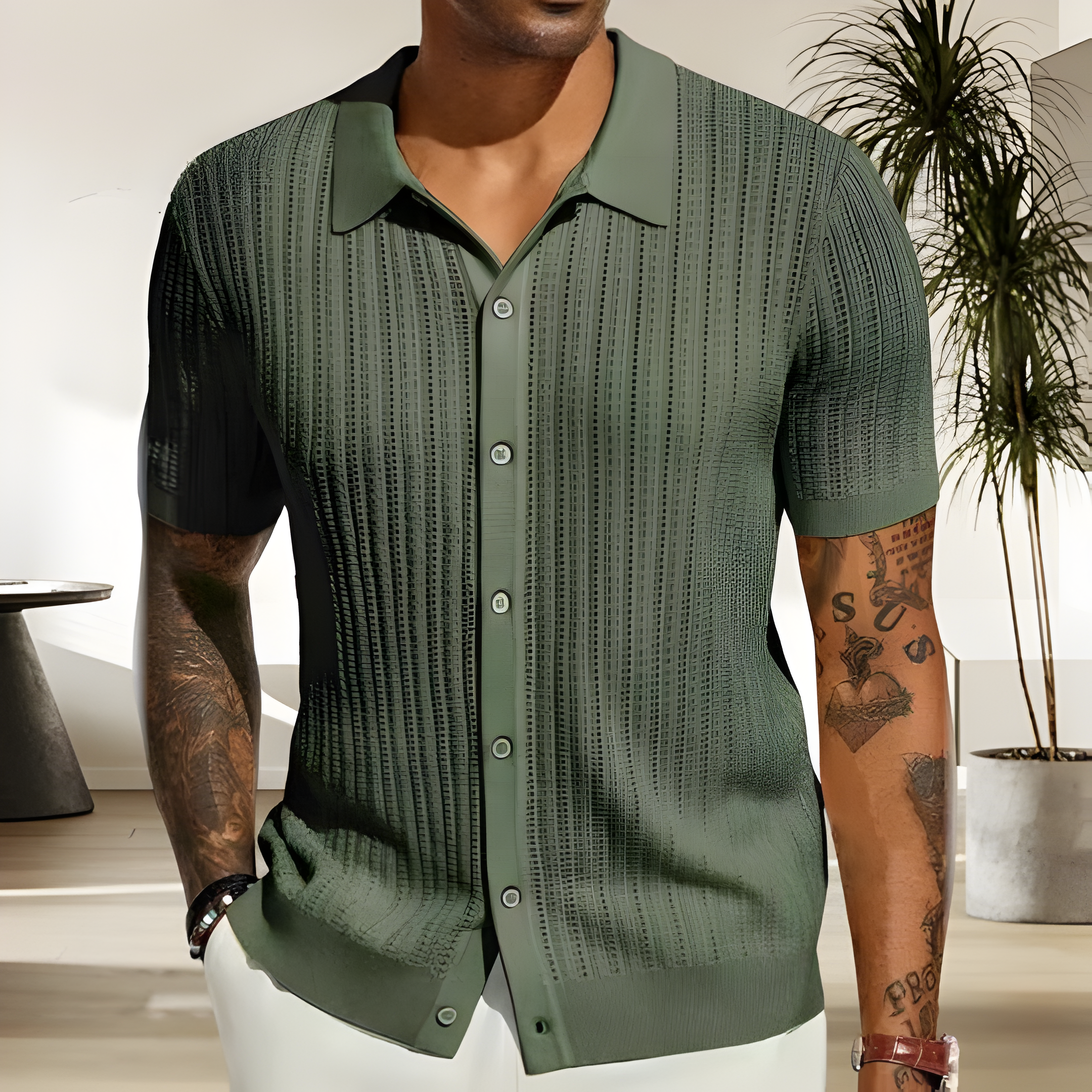 Men's Oversized Polo Shirt | Knit Short Sleeve Button Up