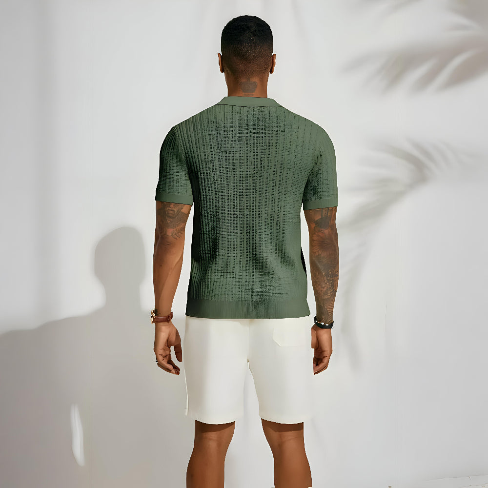Men's Oversized Polo Shirt | Knit Short Sleeve Button Up