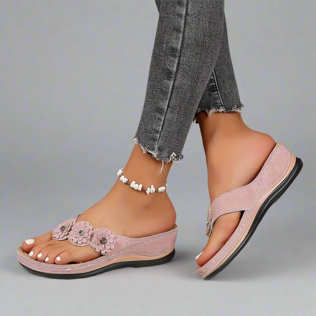 Women’s Comfortable Wedge Sandals | Floral Thong Slip On Open Toe