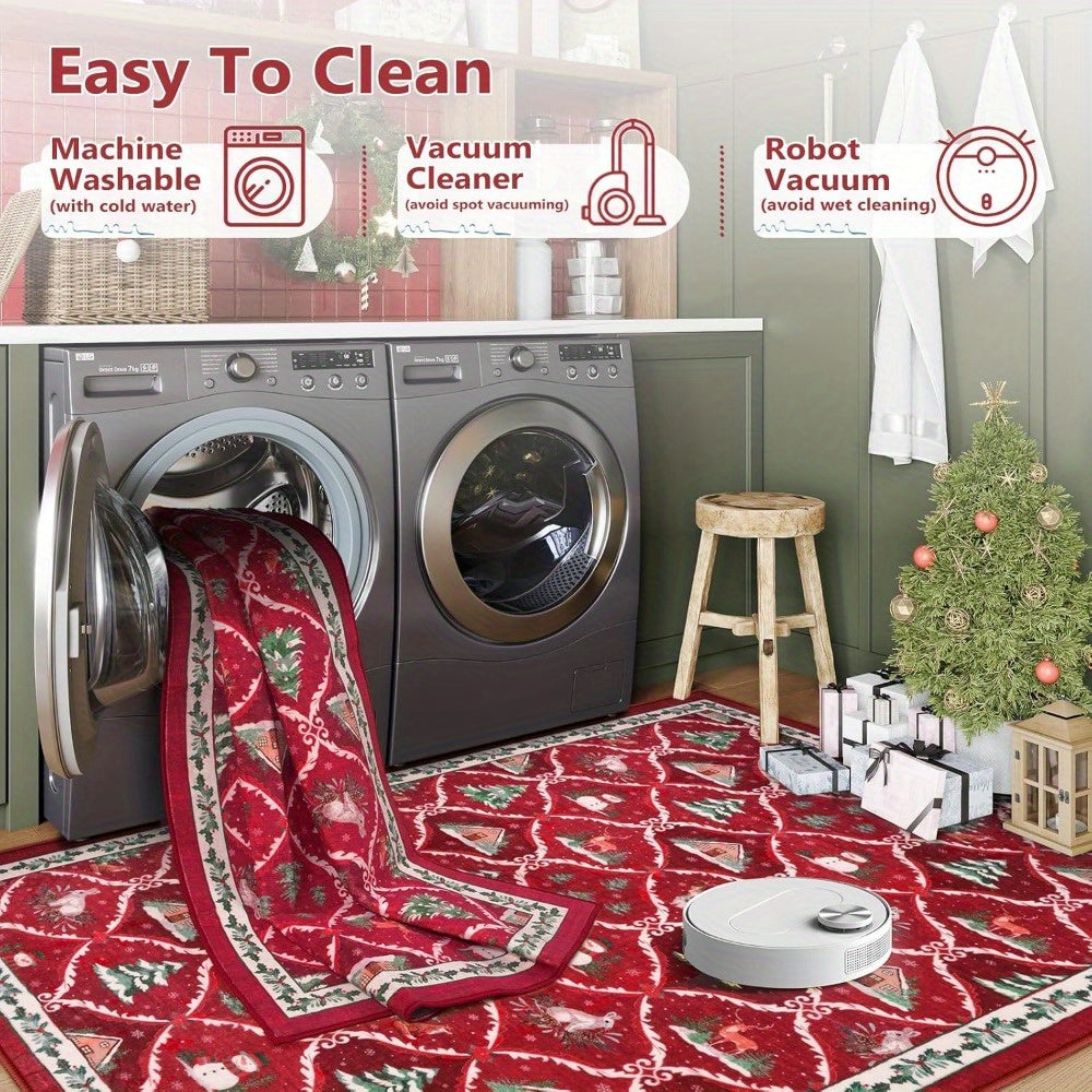 Christmas Rug Red Washable Polyester Runner Hallway Floor