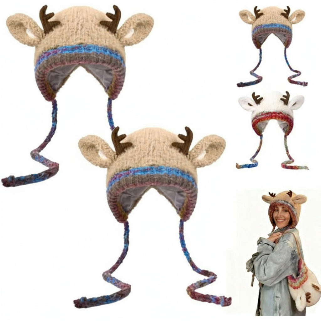 Women Christmas Knit Beanie Warm Reindeer Winter Hat