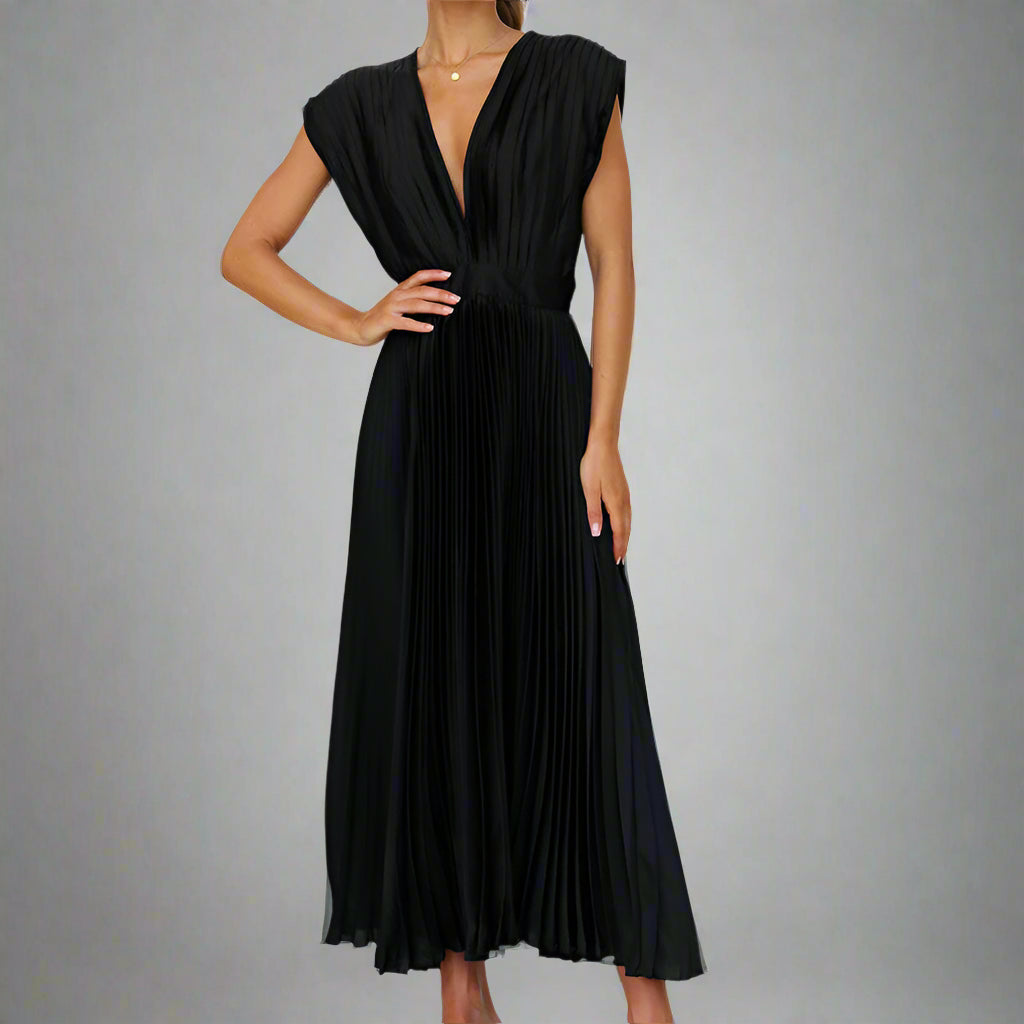 Women’s Elegant Pleated Satin Wrap Dress | Flowy Midi