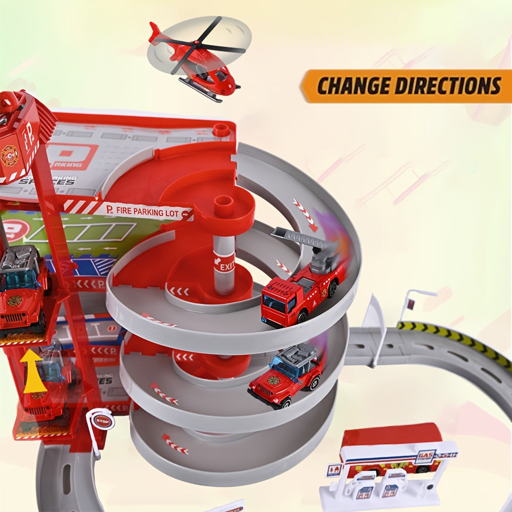 Toy Car Track Spiral Ramp Playset Red Plastic Racing Circuit for Kids