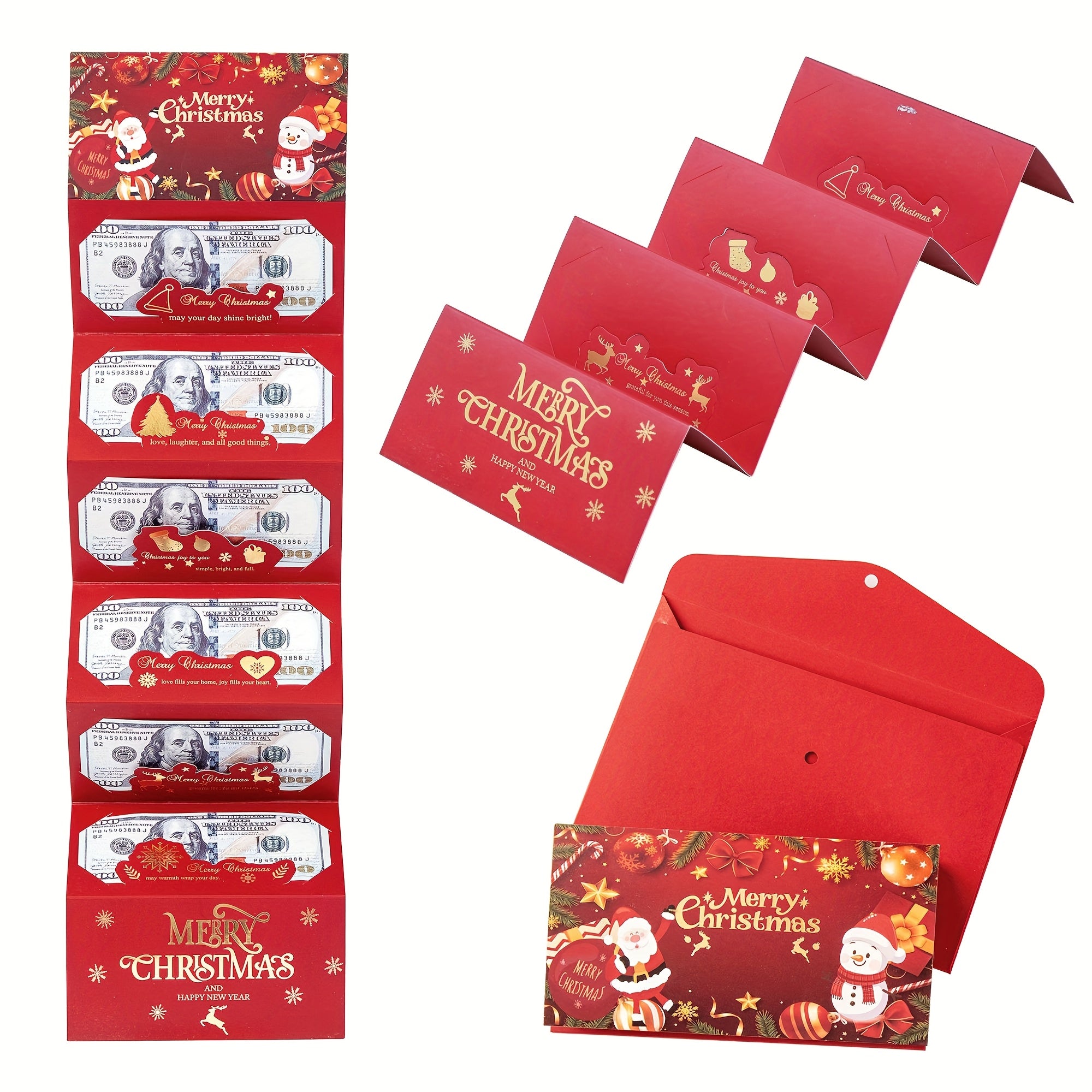 Christmas Cash Envelope Red Gift Money Holder Paper Set