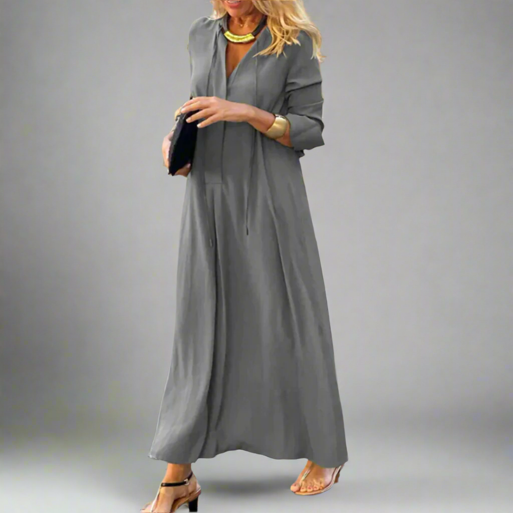 Women's Casual Long Sleeve Maxi Dress | Loose Fit V Neck Maxi