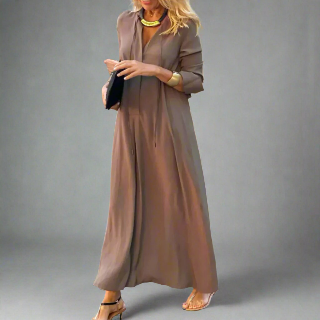 Women's Casual Long Sleeve Maxi Dress | Loose Fit V Neck Maxi