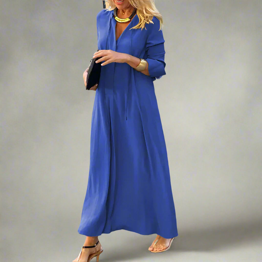 Women's Casual Long Sleeve Maxi Dress | Loose Fit V Neck Maxi