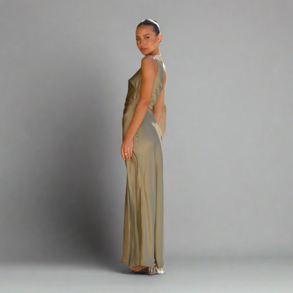 Women’s Satin One Shoulder Formal Dress | Slit Maxi