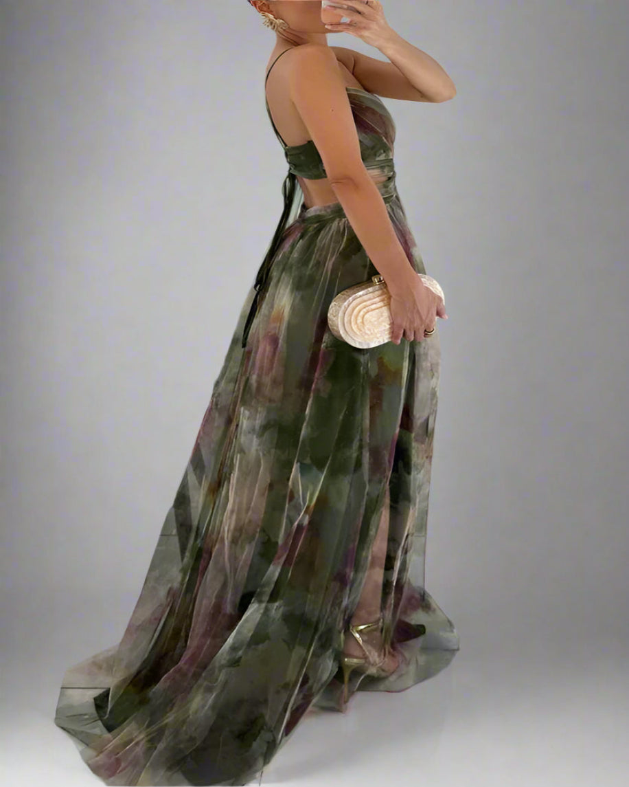 Women’s Floral Spaghetti Strap Evening Dress | Pleated Maxi