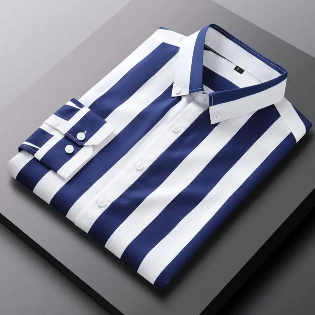 Men’s Striped Long Sleeve Shirt | Slim Fit Button-Up