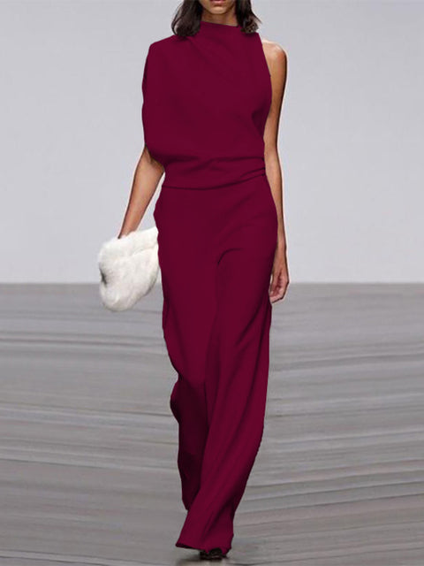 Women’s Formal Sleeveless Jumpsuit | High Neck Wide Leg