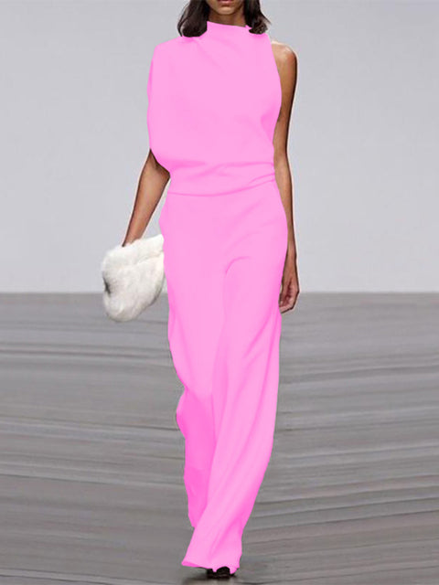 Women’s Formal Sleeveless Jumpsuit | High Neck Wide Leg