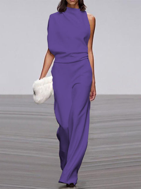 Women’s Formal Sleeveless Jumpsuit | High Neck Wide Leg