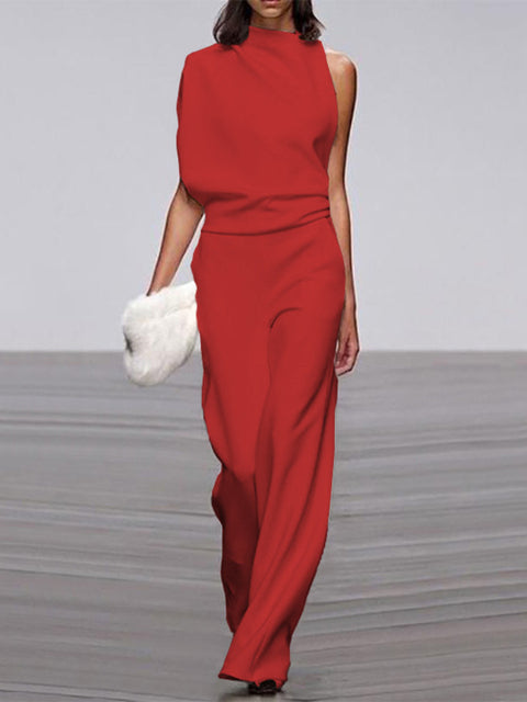 Women’s Formal Sleeveless Jumpsuit | High Neck Wide Leg