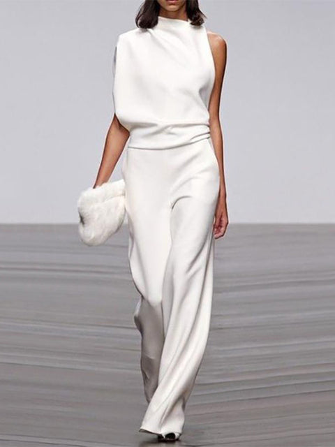Women’s Formal Sleeveless Jumpsuit | High Neck Wide Leg