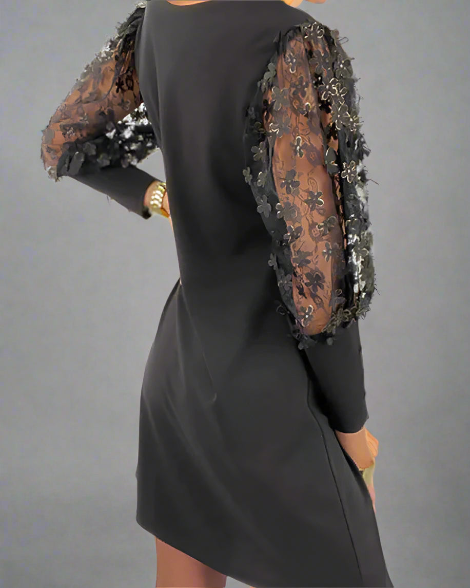 Women's Elegant Lace Sleeve Party Dress | Loose Fit Mini