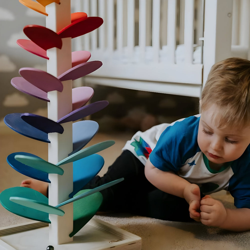 Wooden Marble Run Toy Montessori Rainbow Ball Drop Tower