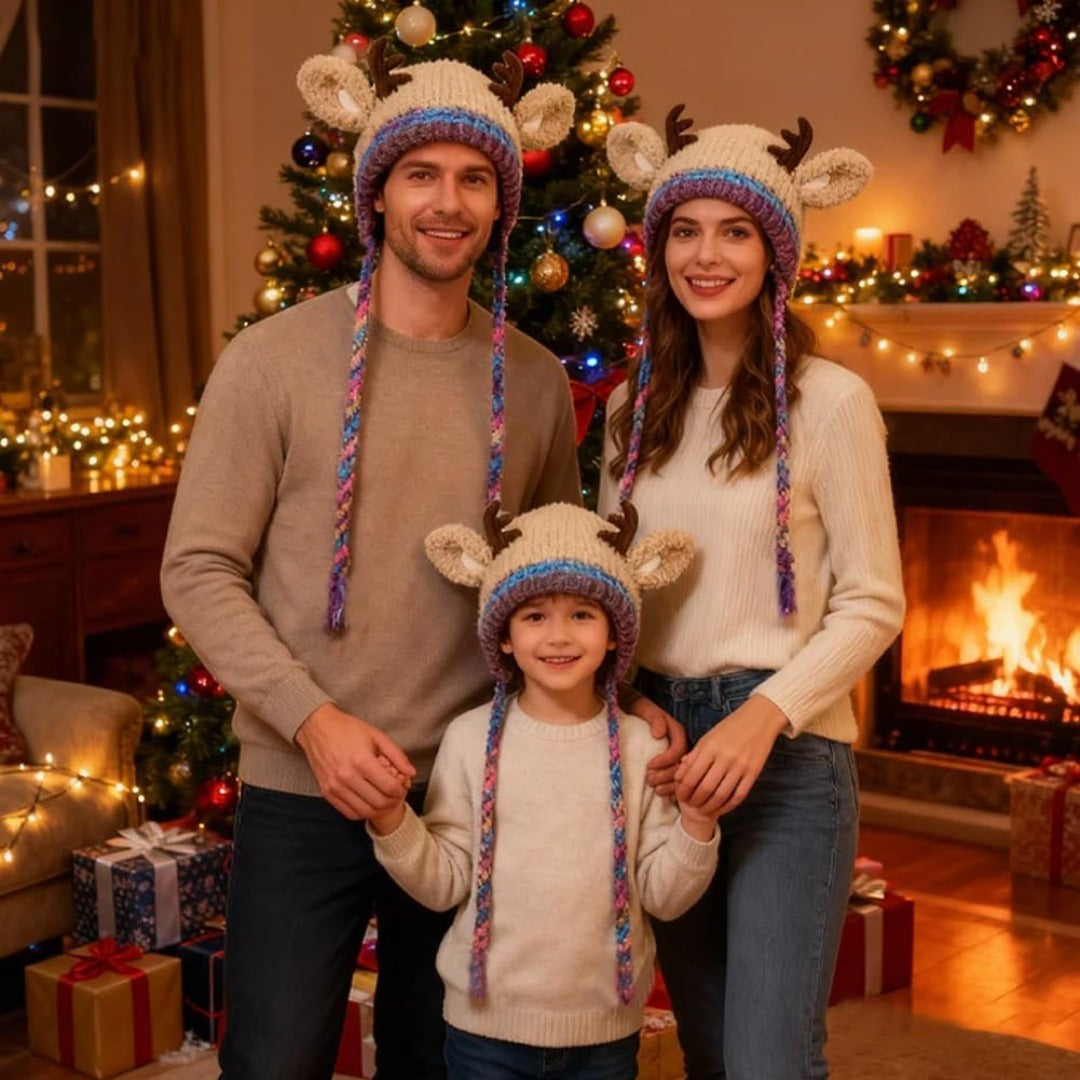 Women Christmas Knit Beanie Warm Reindeer Winter Hat