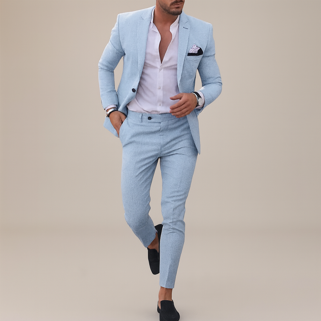 Ensemble de costume slim fit en lin pour homme | Vêtements sur mesure