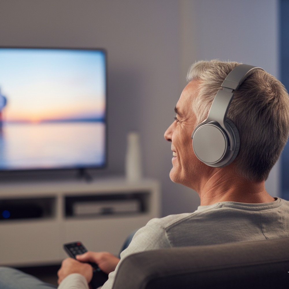 Headphones TV Wireless UHF Stereo Long Range Comfortable Design