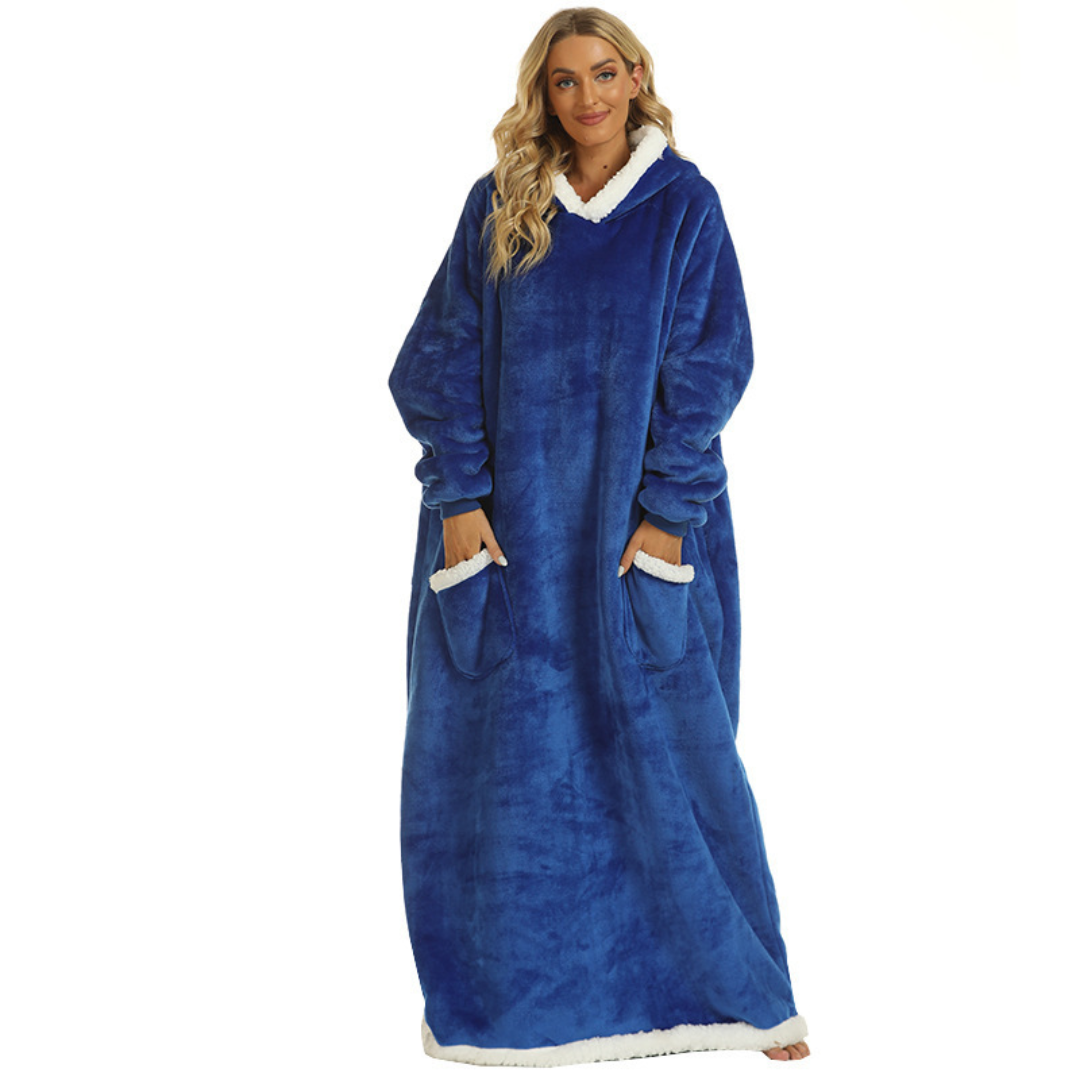 Oversized Sherpa Fleece Blanket Hoodie with Adjustable Waist and Pockets