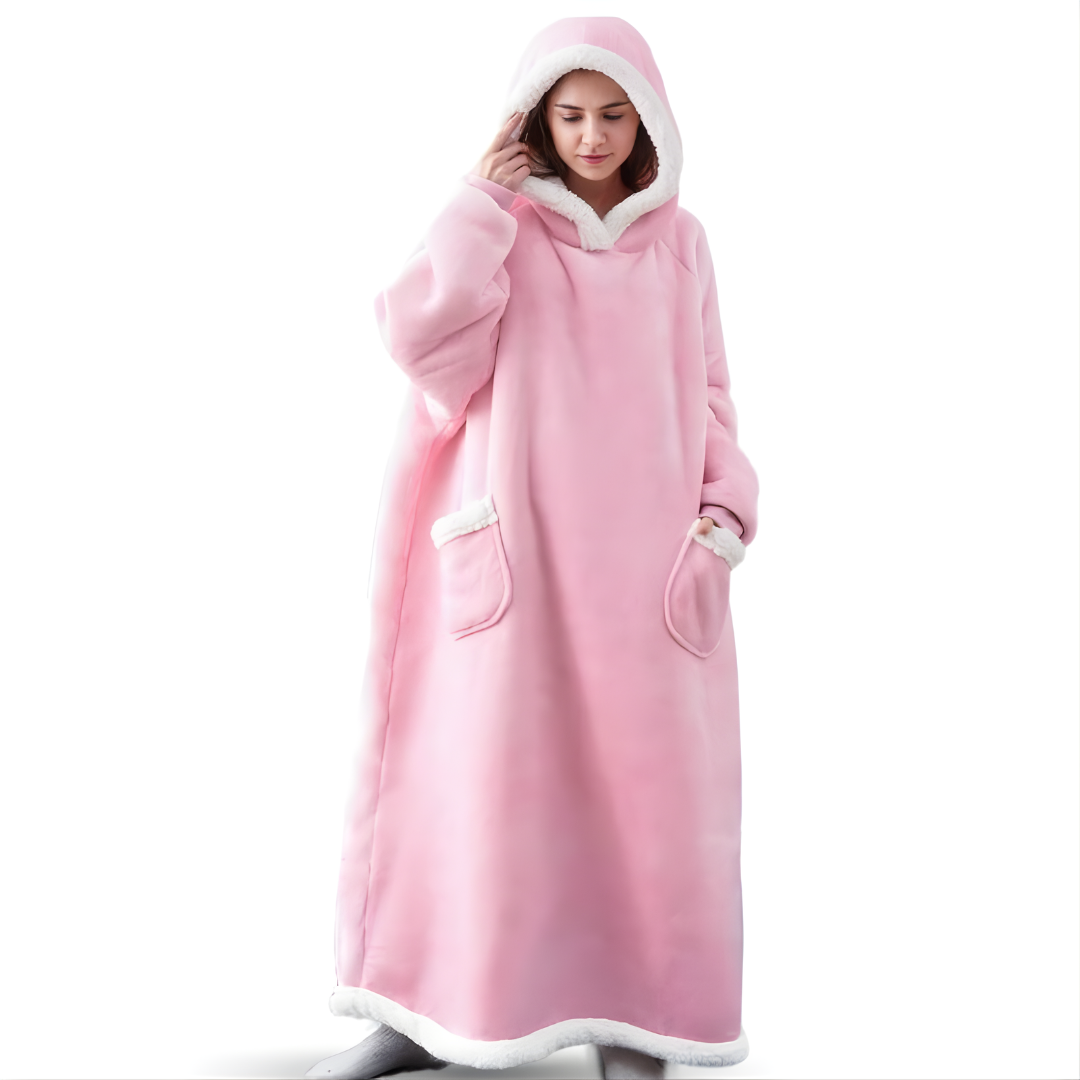Oversized Sherpa Fleece Blanket Hoodie with Adjustable Waist and Pockets