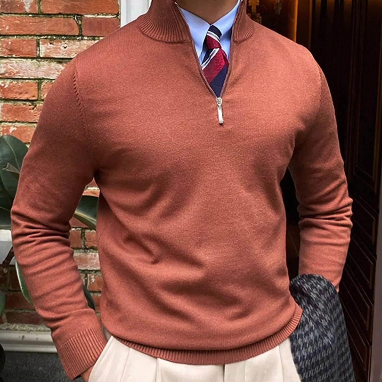 Men’s Knit Zip Sweater | Long Business Casual Jumper