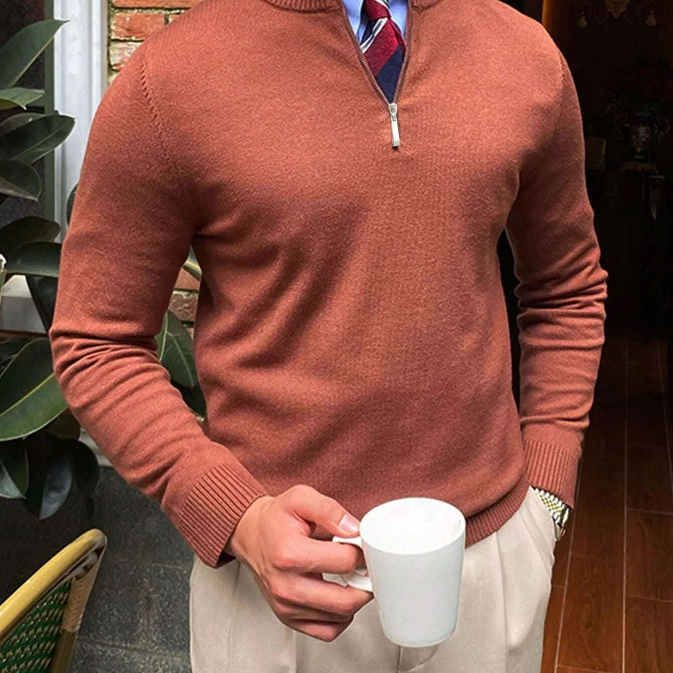 Men’s Knit Zip Sweater | Long Business Casual Jumper