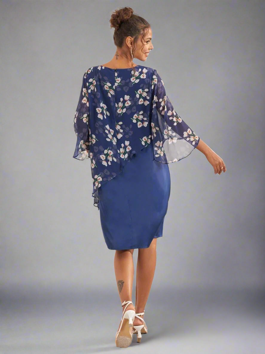 Women’s Floral Chiffon Wedding Guest Dress | Short Sleeve Midi