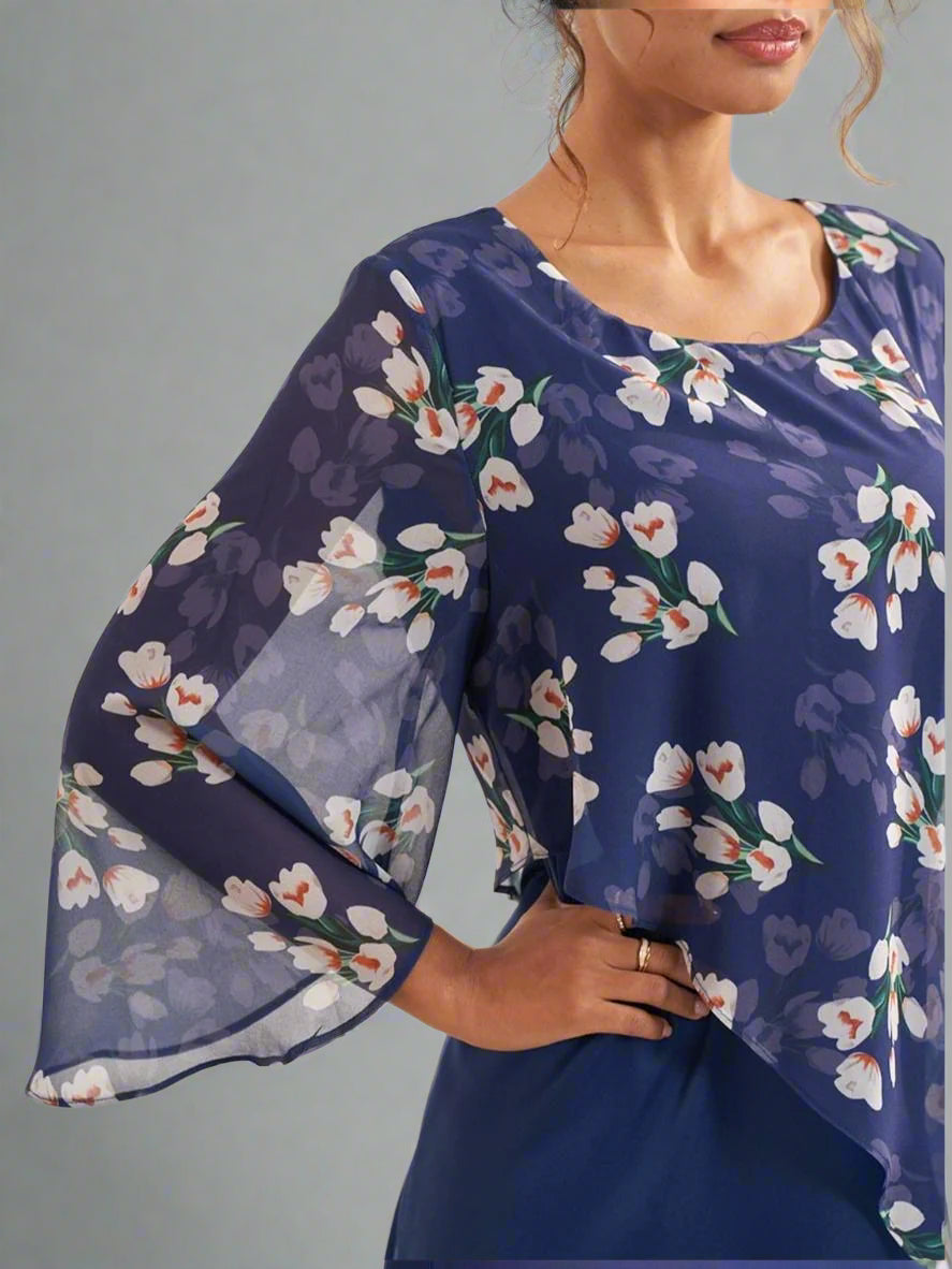 Women’s Floral Chiffon Wedding Guest Dress | Short Sleeve Midi