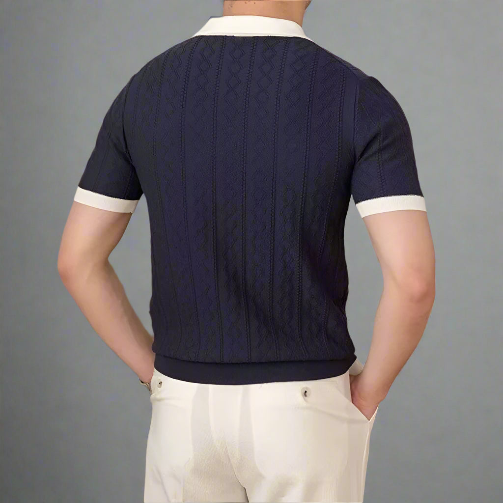 Men's Slim Fit Knit Polo Shirt | Retro Short Sleeve Top