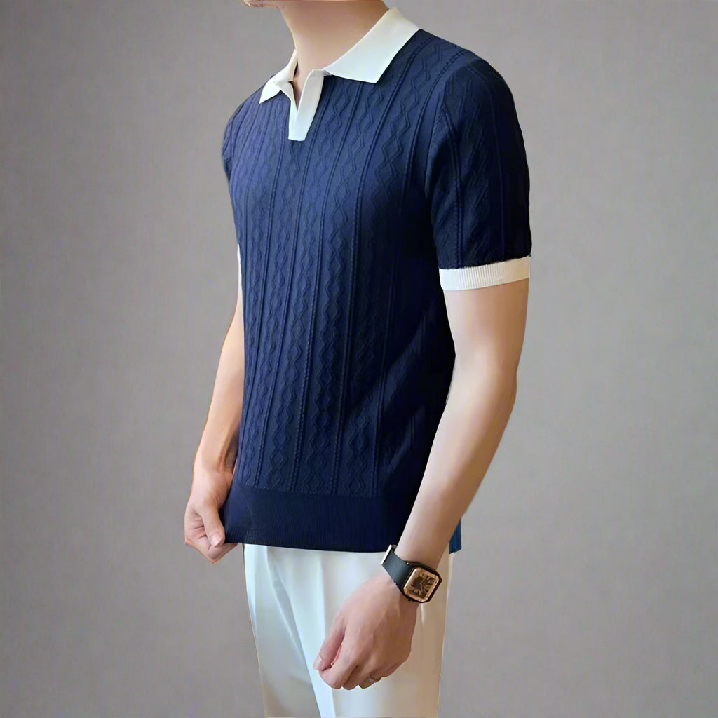 Men's Slim Fit Knit Polo Shirt | Retro Short Sleeve Top
