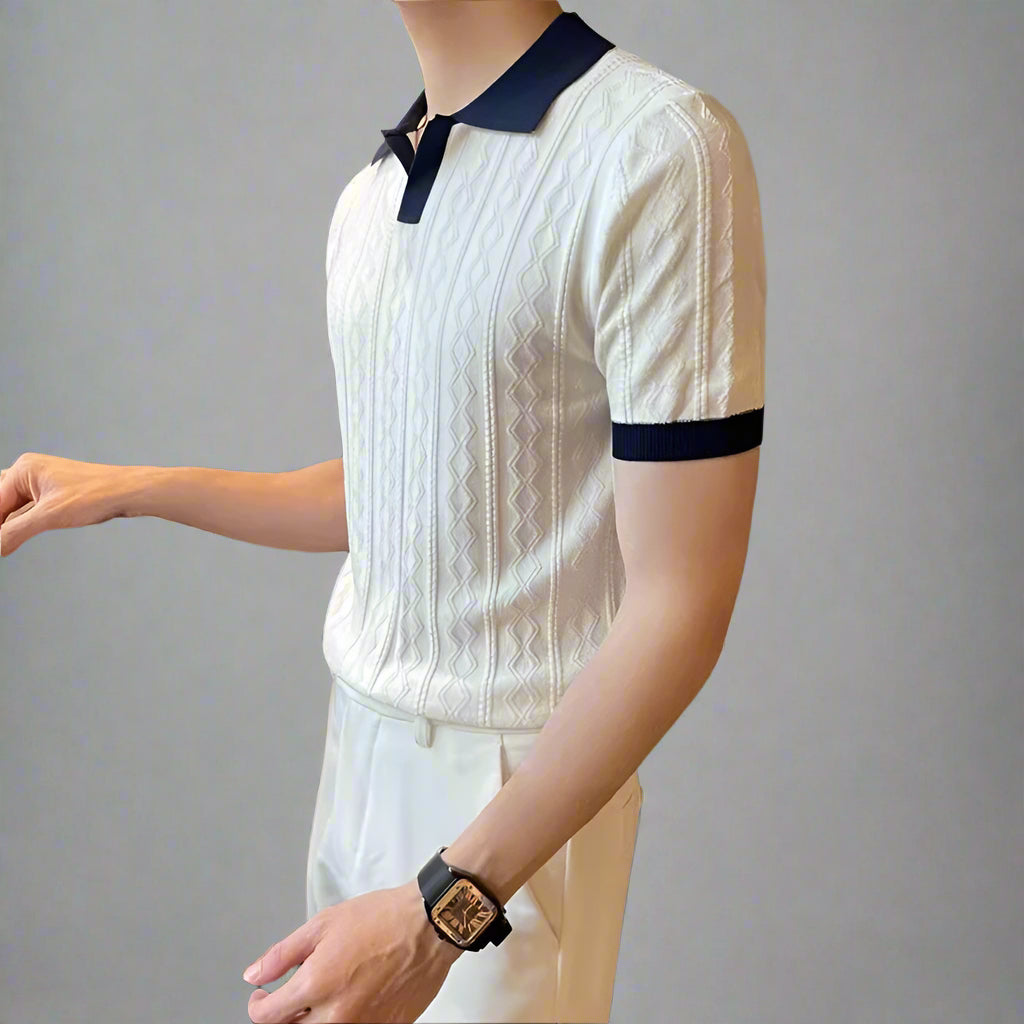 Men's Slim Fit Knit Polo Shirt | Retro Short Sleeve Top