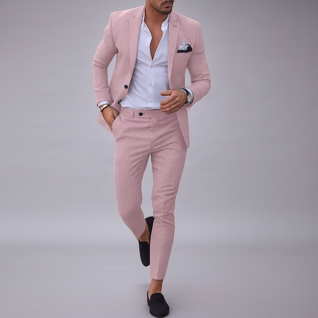 Ensemble de costume slim fit en lin pour homme | Vêtements sur mesure