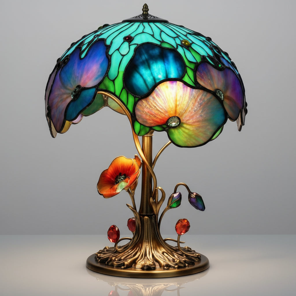 Stained Glass Lamp Mushroom Design Decorative Table Light
