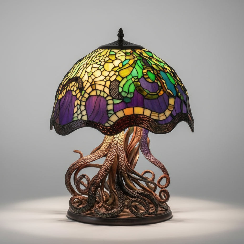 Stained Glass Lamp Mushroom Design Decorative Table Light