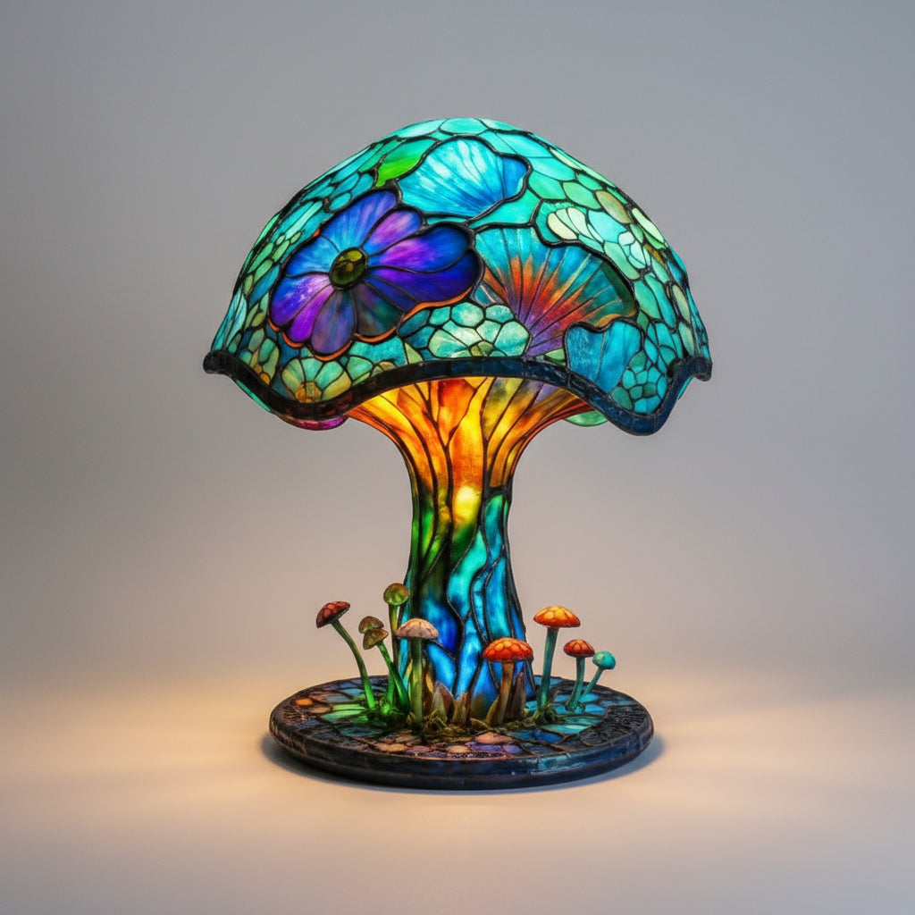 Stained Glass Lamp Mushroom Design Decorative Table Light