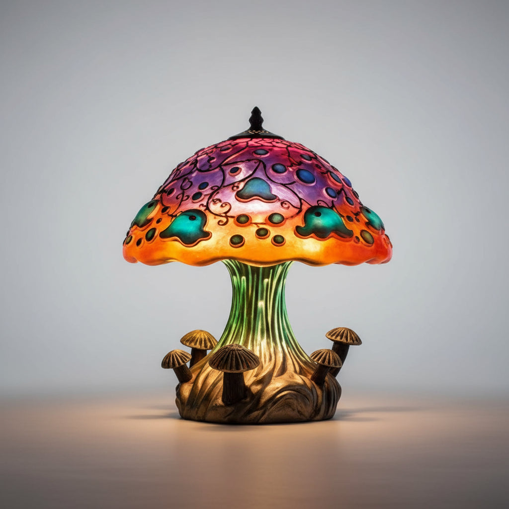 Stained Glass Lamp Mushroom Design Decorative Table Light