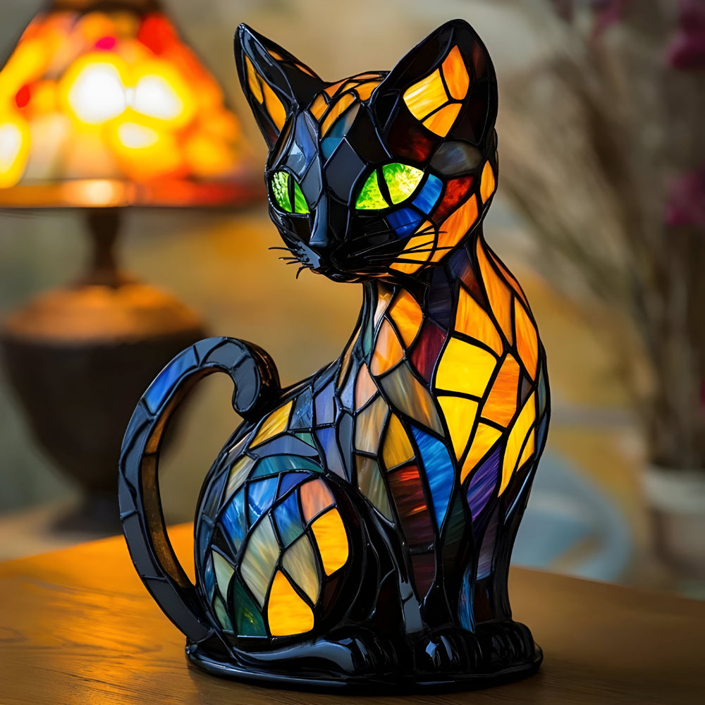 Table Lamp Stained Glass Cat Light Style Night Lamp