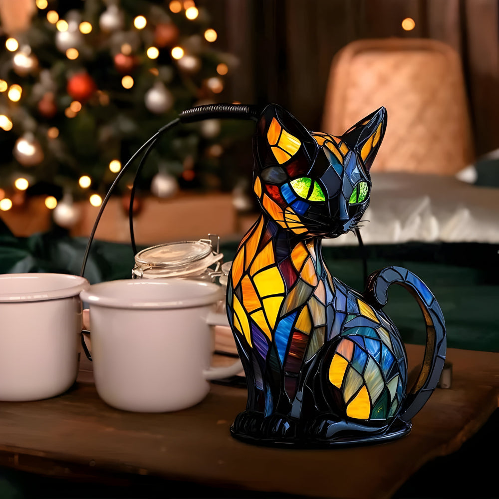 Stained Glass Cat Lamp Warm Ambient Decorative Table Light