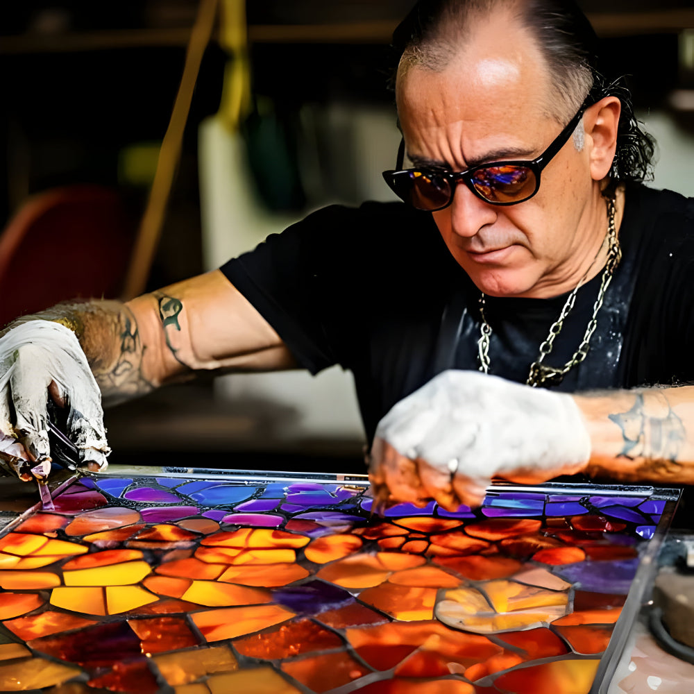 Stained Glass Cat Lamp Warm Ambient Decorative Table Light